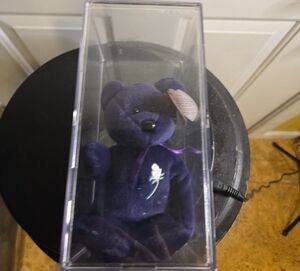 TY Princess Purple Plush Bear w/ Plastic Case Extremely Rare